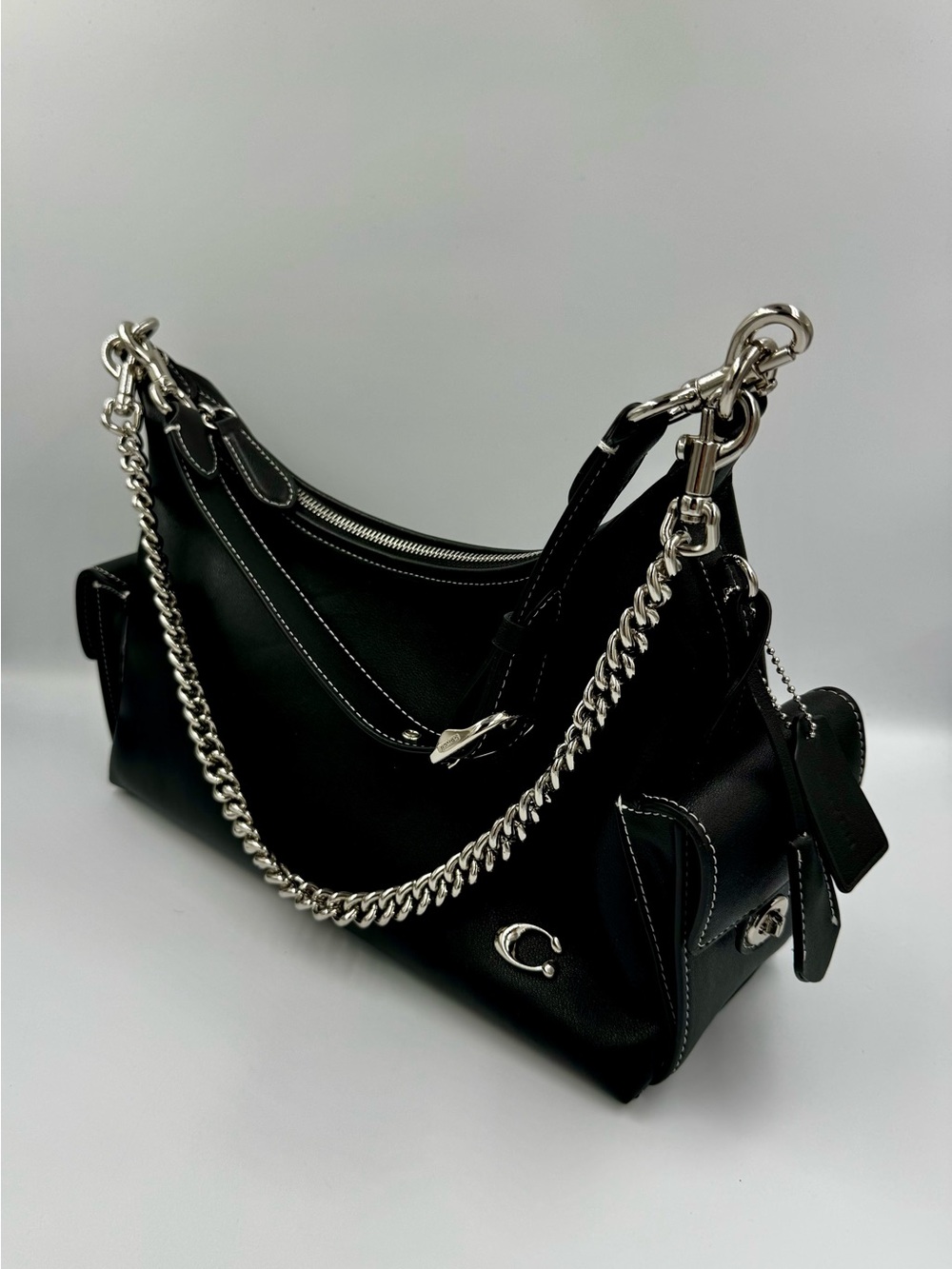 Coach Black Leather Shoulder Bag With Detachable leather and chain Straps - Picture 3 of 16